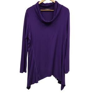 Cha Cha Vente Top Womens Large Purple Cowl Neck Shark Bite Hem